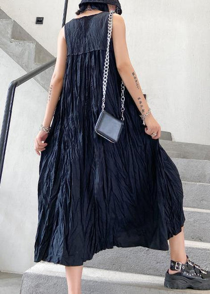 Modern Sleeveless Cinched Cotton Summer Dress Fabrics Black Maxi Dresses