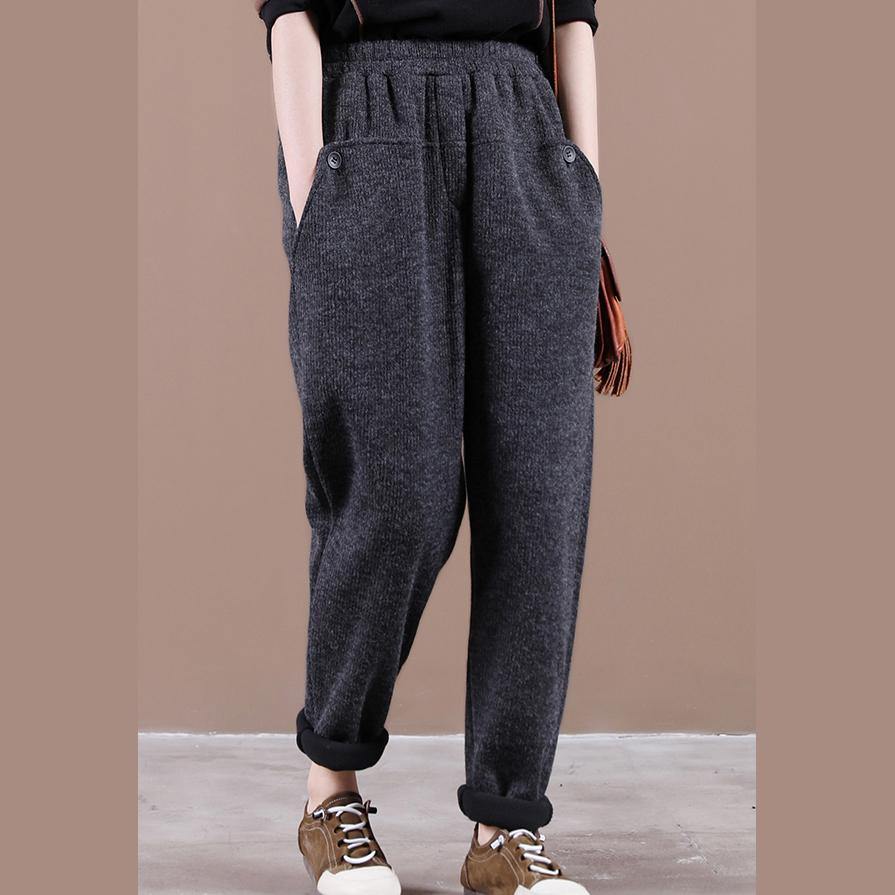 Modern Spring Wild Pants Dark Gray Work Outfits Elastic Waist Pockets Pants