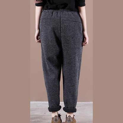 Modern Spring Wild Pants Dark Gray Work Outfits Elastic Waist Pockets Pants