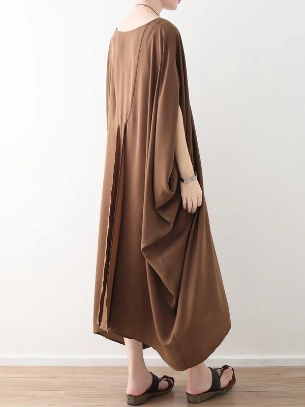 Modern V Neck Asymmetric Clothes Runway Chocolate Loose Dress Summer