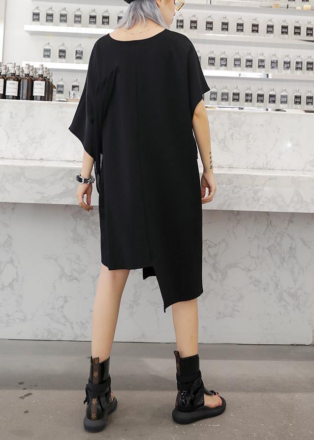 Modern V Neck Patchwork Cotton Dress Catwalk Black Dresses Summer