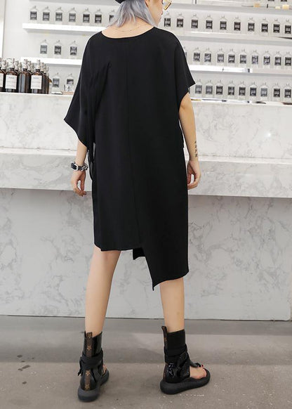 Modern V Neck Patchwork Cotton Dress Catwalk Black Dresses Summer