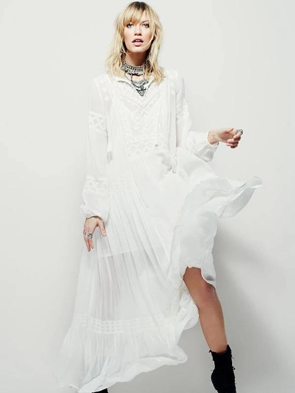 Modern V Neck Patchwork Cotton Spring Tunics Runway White Dress