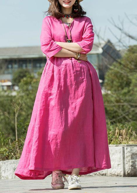 Modern V Neck Cinched Linen Dresses Neckline Rose Dress Summer