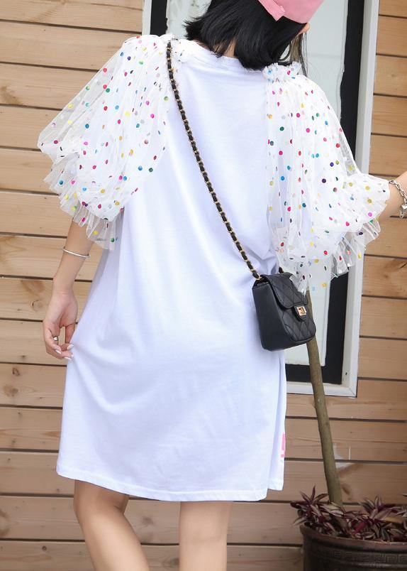 Modern White Patchwork Cotton Quilting Clothes Prints Maxi Summer Dress