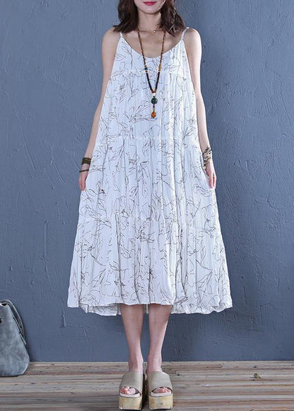Modern White Print Cotton Clothes for Spaghetti Strap Maxi Dress
