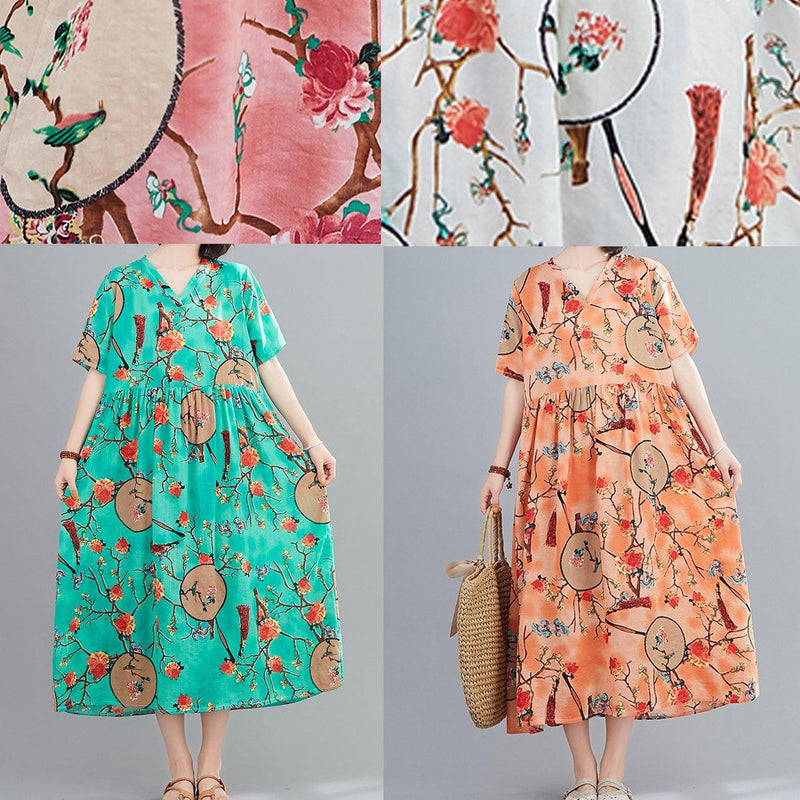 Modern White Print Tunics for V Neck Short Sleeve Art Summer Dresses