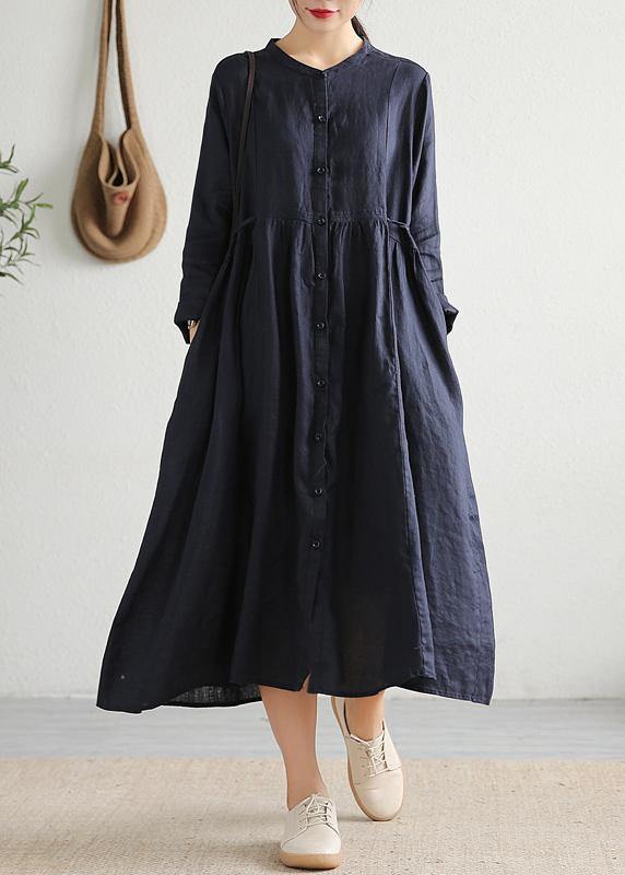 Modern Cinched Pockets Linen Outfit Outfits Navy Dress Spring