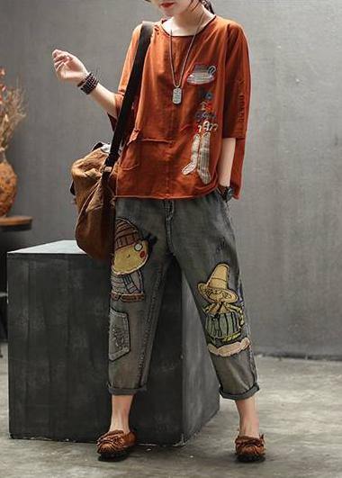 Modern Yellow Cotton Clothes for Organic Embroidery Letter Summer Drop Shoulder Sleeve T-shirt