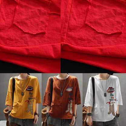 Modern Yellow Cotton Clothes for Organic Embroidery Letter Summer Drop Shoulder Sleeve T-shirt