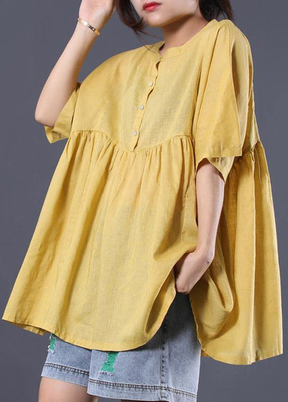 Modern Yellow Cotton Clothes for Photography Cinched Summer Blouses