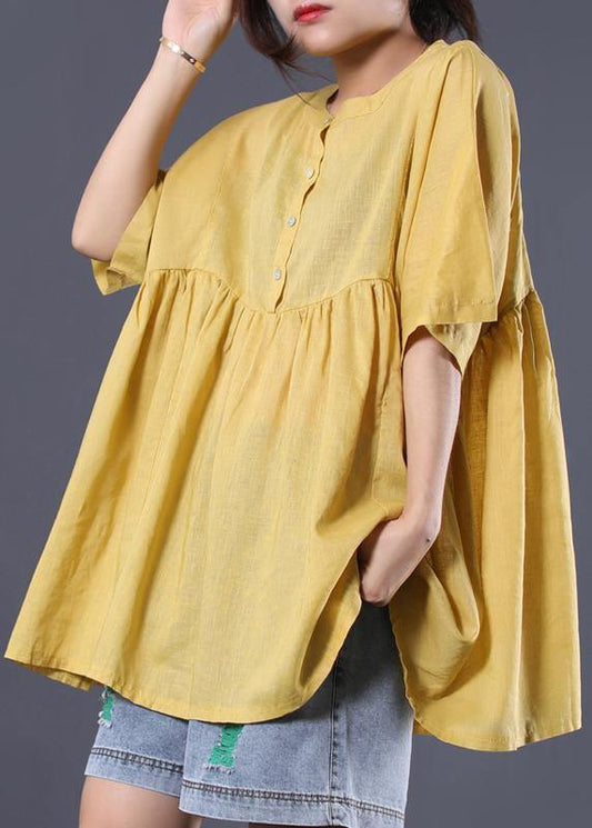 Modern Yellow Cotton Clothes for Photography Cinched Summer Blouses
