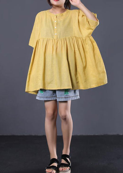 Modern Yellow Cotton Clothes for Photography Cinched Summer Blouses