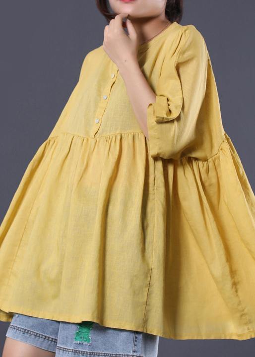 Modern Yellow Cotton Clothes for Photography Cinched Summer Blouses