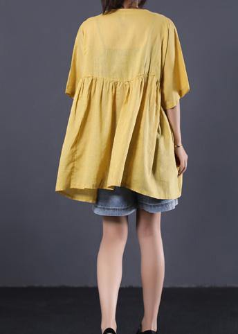Modern Yellow Cotton Clothes for Photography Cinched Summer Blouses
