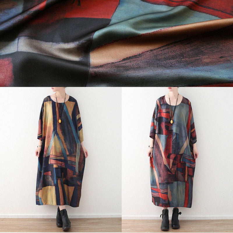 Modern Yellow Green Patchwork Color Chiffon Quilting Clothes Bracelet Sleeved Art Summer Dress