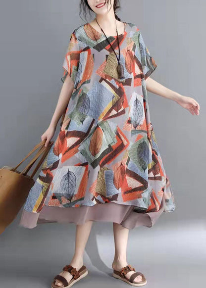 Modern O Neck Patchwork Linen Cotton Tops Print Short Shirts Summer