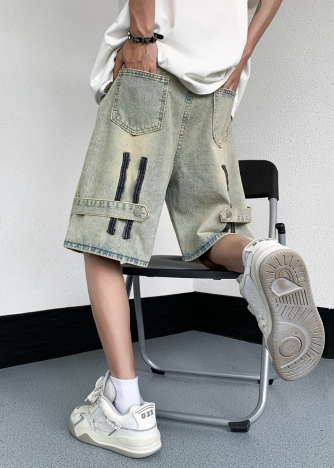 Mud Yellow Pockets Denim Shorts High Waist Summer