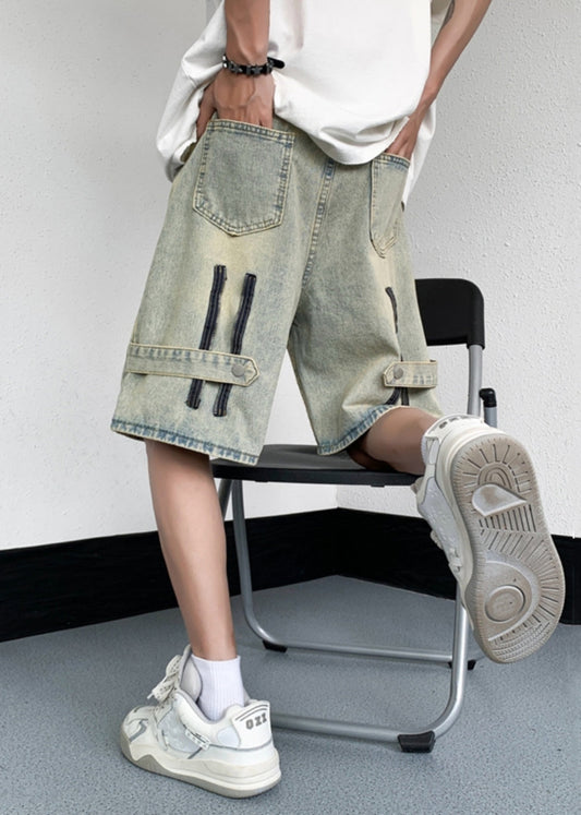 Mud Yellow Pockets Denim Shorts High Waist Summer