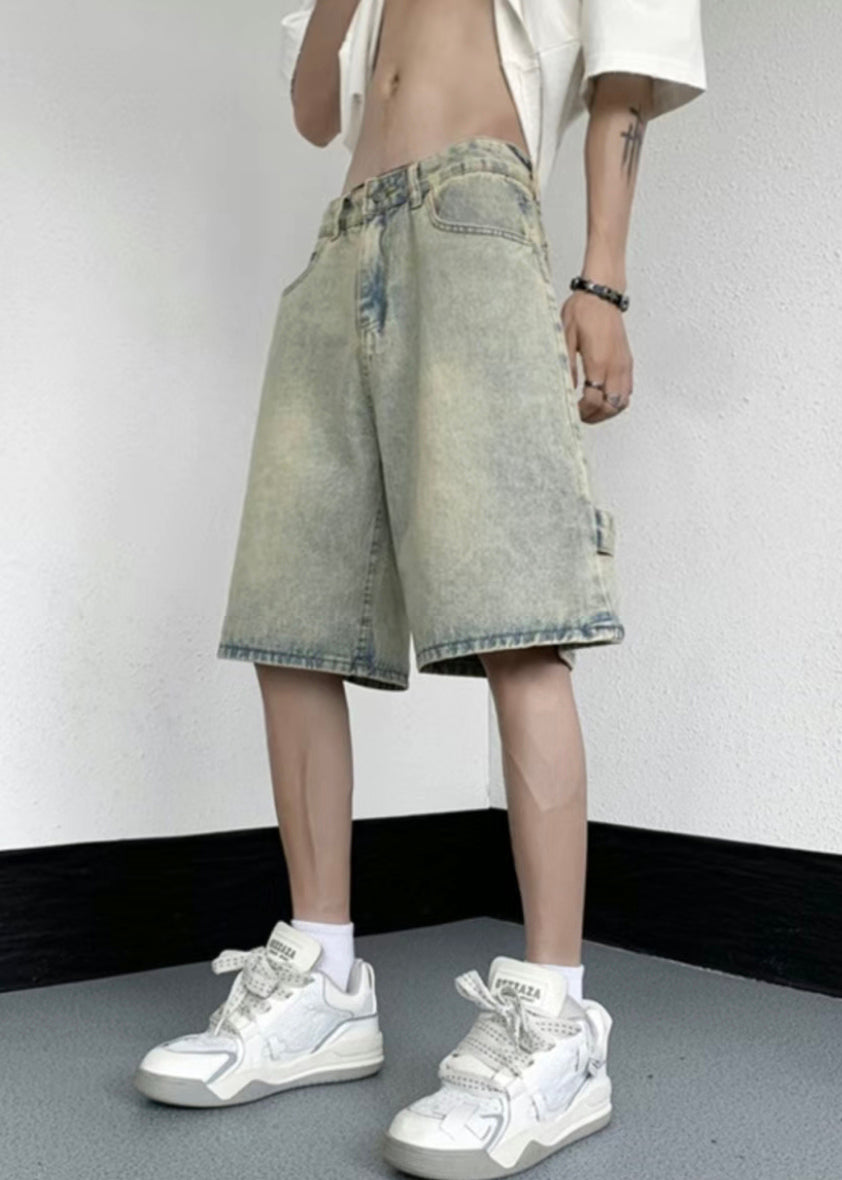 Mud Yellow Pockets Denim Shorts High Waist Summer