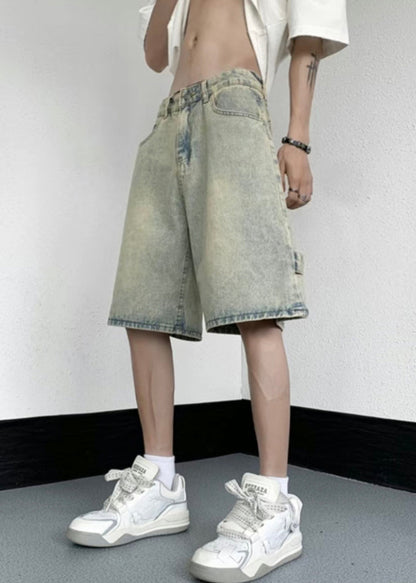 Mud Yellow Pockets Denim Shorts High Waist Summer