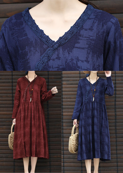 Mulberry Jacquard Cotton Dresses Wrinkled Long Sleeve