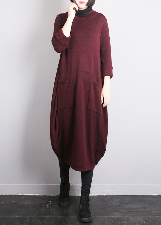 Mulberry O-neck Knit Cotton Thread Sweater Dress Fall