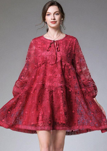Mulberry O-neck Tulle Spring Long Sleeve Maxi Dress