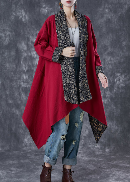 Mulberry Print Cotton Trench Asymmetrical Wear on Both Sides Fall