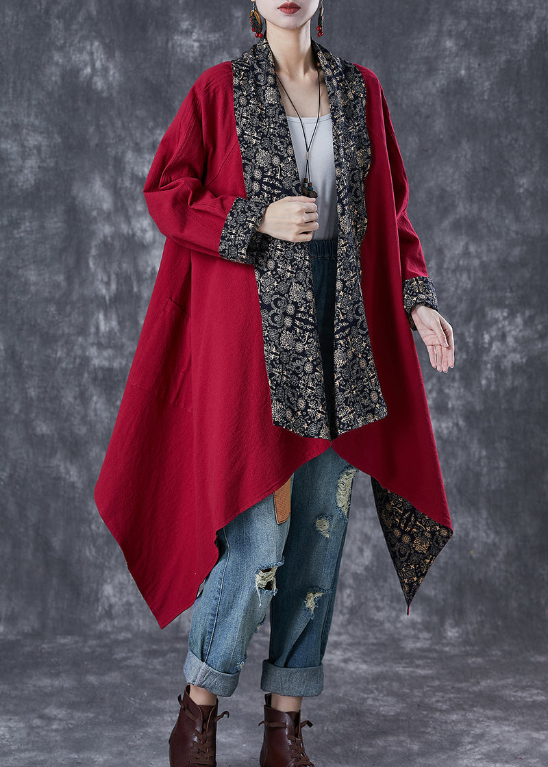 Mulberry Print Cotton Trench Asymmetrical Wear on Both Sides Fall