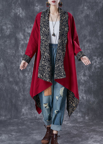 Mulberry Print Cotton Trench Asymmetrical Wear on Both Sides Fall