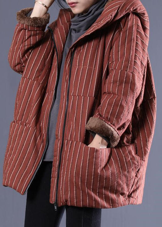 Mulberry Striped Fine Cotton Filled Jacket in Winter Zip Up Pockets Winter