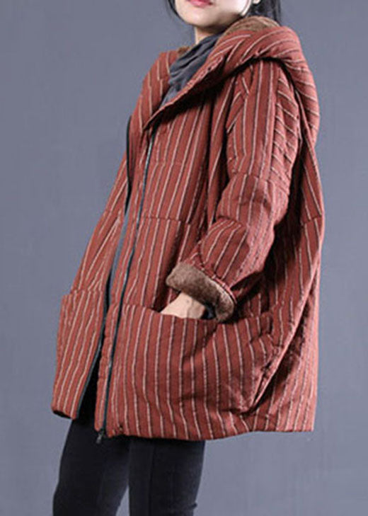 Mulberry Striped Fine Cotton Filled Jacket in Winter Zip Up Pockets Winter