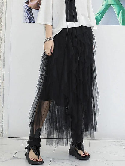 Mu Black Chiffon Skirt Sewing Asymmetric Art Summer Skirt