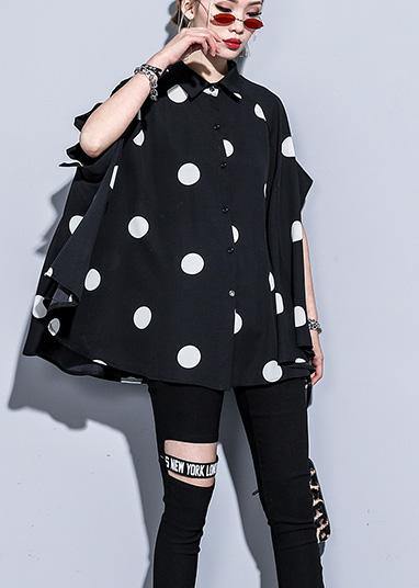 Mu Black Dotted Chiffon Clothes for 18th Century Catwalk Lapel Art Summer Dress