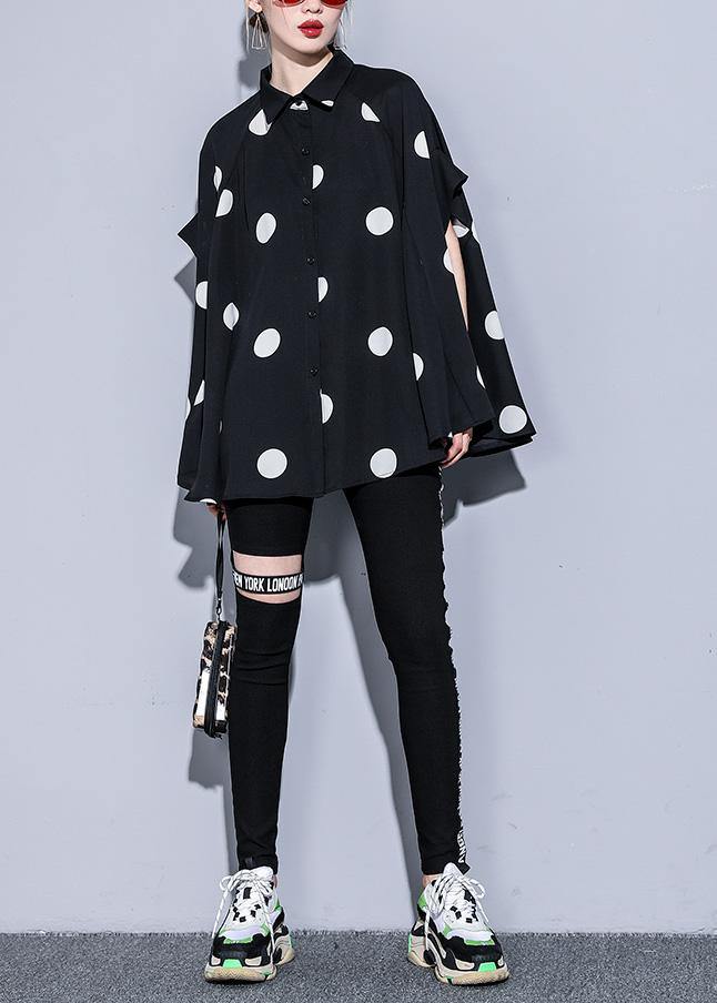 Mu Black Dotted Chiffon Clothes for 18th Century Catwalk Lapel Art Summer Dress