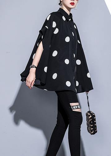 Mu Black Dotted Chiffon Clothes for 18th Century Catwalk Lapel Art Summer Dress
