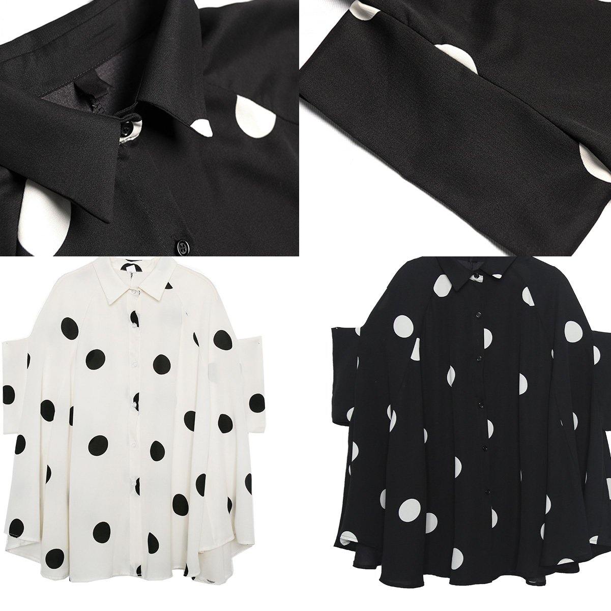 Mu Black Dotted Chiffon Clothes for 18th Century Catwalk Lapel Art Summer Dress
