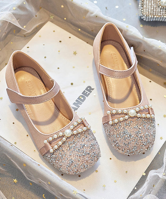 Nail Bead Zircon Pink Baby Faux Leather Flat Shoes Buckle Strap