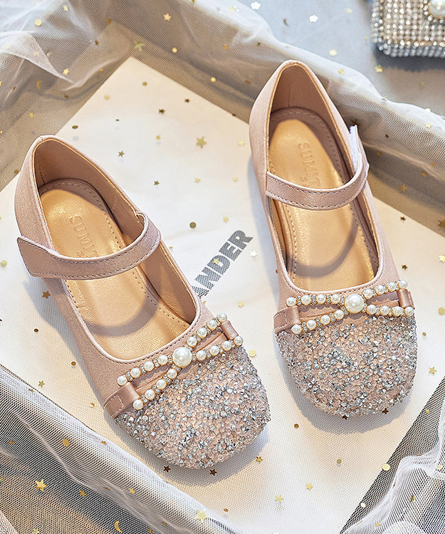 Nail Bead Zircon Pink Baby Faux Leather Flat Shoes Buckle Strap