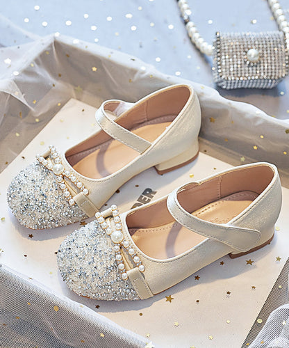 Nail Bead Zircon Pink Baby Faux Leather Flat Shoes Buckle Strap