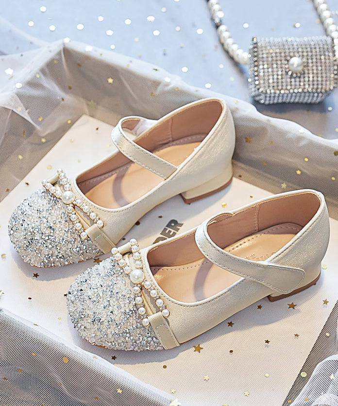 Nail Bead Zircon Pink Baby Faux Leather Flat Shoes Buckle Strap