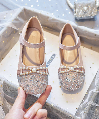 Nail Bead Zircon Pink Baby Faux Leather Flat Shoes Buckle Strap