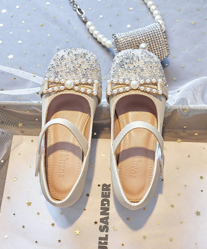 Nail Bead Zircon Pink Baby Faux Leather Flat Shoes Buckle Strap