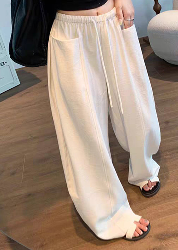 Natural Beige Pockets Wide Leg Pants Summer