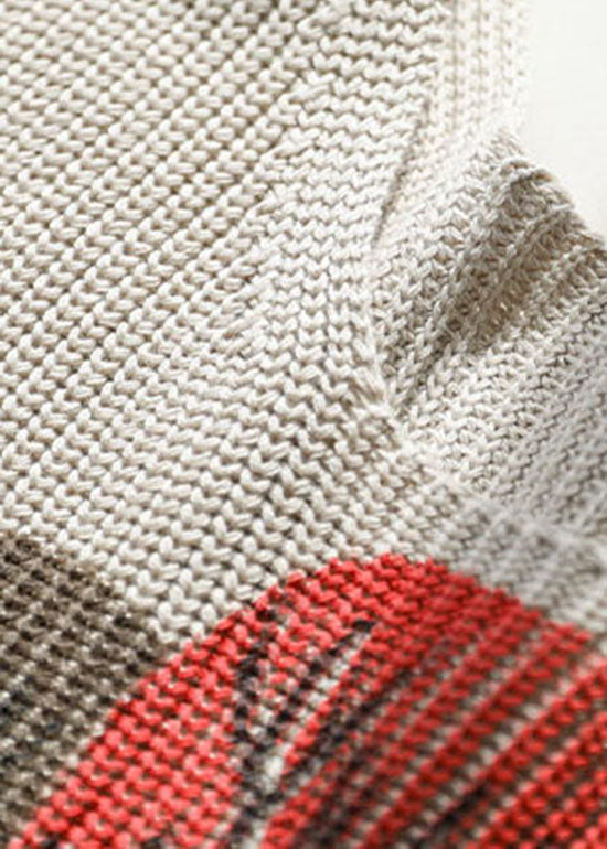 Natural Beige Print Knit Vest Sleeveless