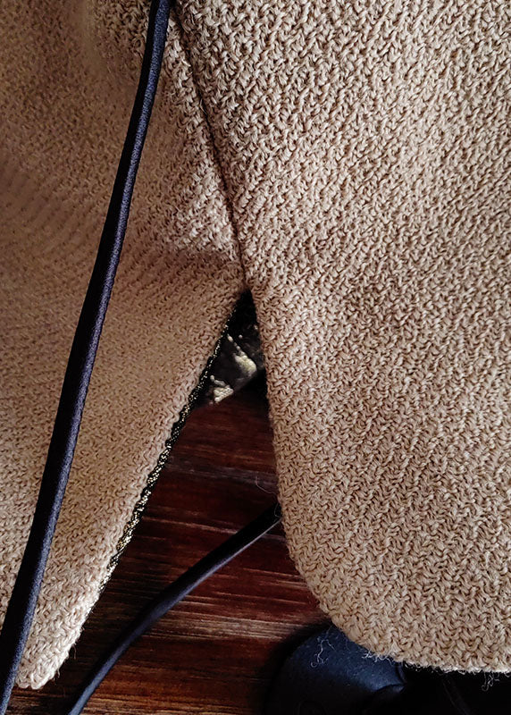 Natural Beige V Neck Wear on Both Sides Patchwork Wool Outwear Spring