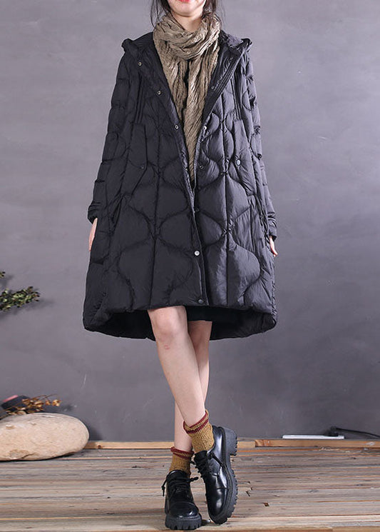 Natural Black Hooded Loose Duck Down Winter Down Coat