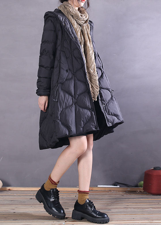 Natural Black Hooded Loose Duck Down Winter Down Coat