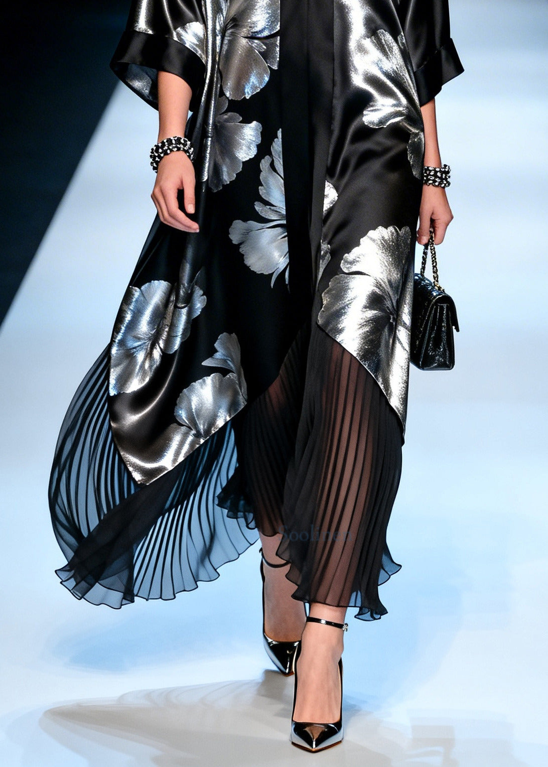 Natural Black Jacquard Patchwork Chiffon Maxi Dresses Summer